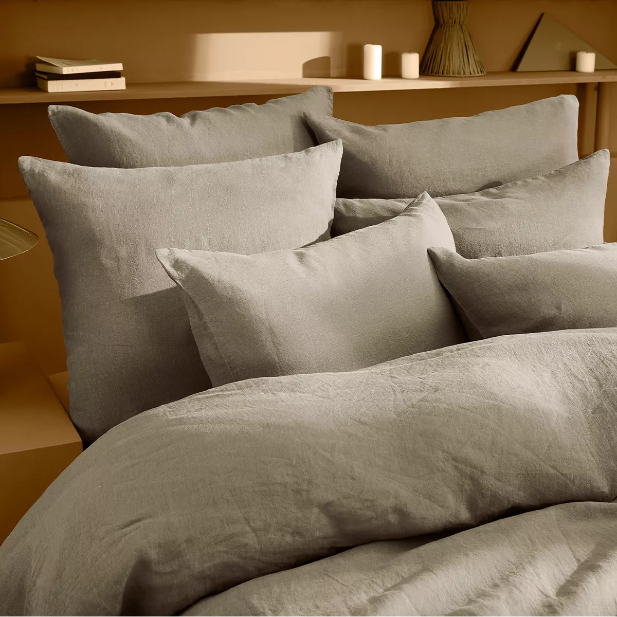 Pillowcase 100% linen prewashed 165 gsm plain brown beige Le lin lave taupe
