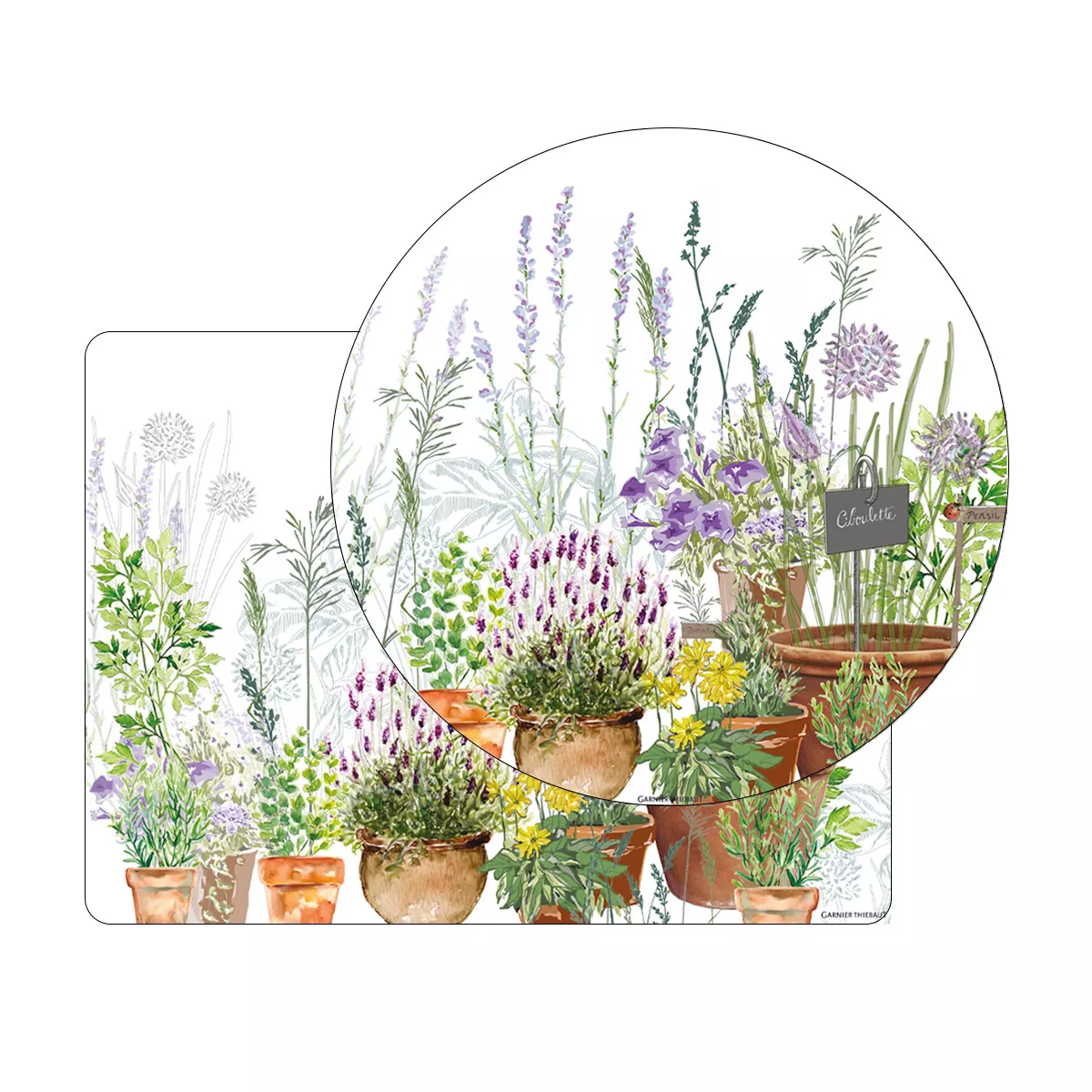 Table set vinyl 860 gsm printed green purple Jardin aromatique provence