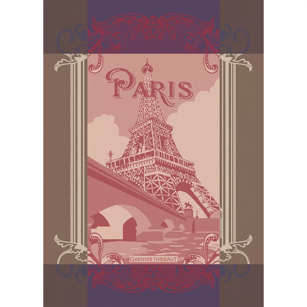 Kitchen towel 100% cotton jacquard pattern brown burgundy Paris seine bordeaux