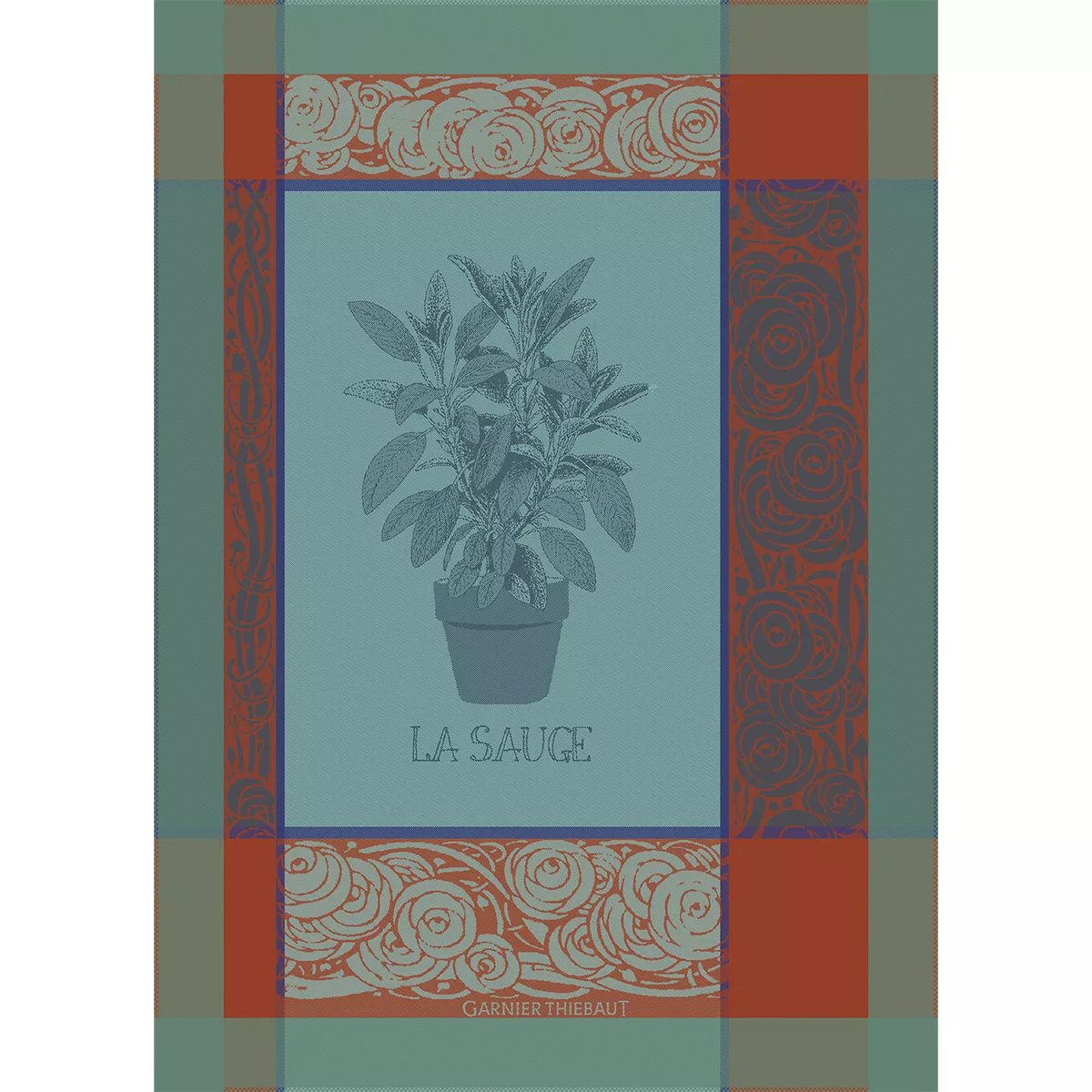 Kitchen towel 100% cotton jacquard pattern orange blue La sauge givre