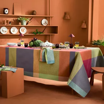 Tablecloth 100% cotton 220 gsm jacquard pattern green orange Mille baies shetland