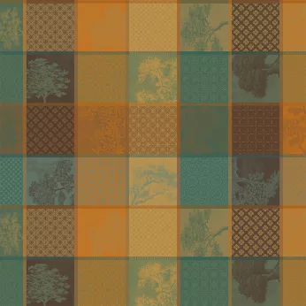 Custom made tablecloth 100% cotton 220 gsm jacquard pattern green brown Mille trees foret