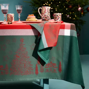 Napkin 100% cotton 220 gsm jacquard pattern green red Noel magique houx