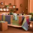 Table linen set 100% cotton 220 gsm jacquard pattern orange green Mille baies shetland