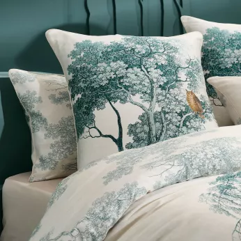 Pillowcase cotton sateen 115 gsm printed blue beige Utopie encre
