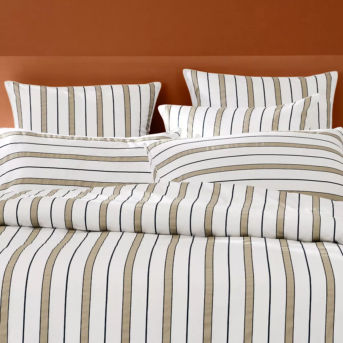 2 pillowcases cotton sateen 115 gsm printed white beige Martigues sable
