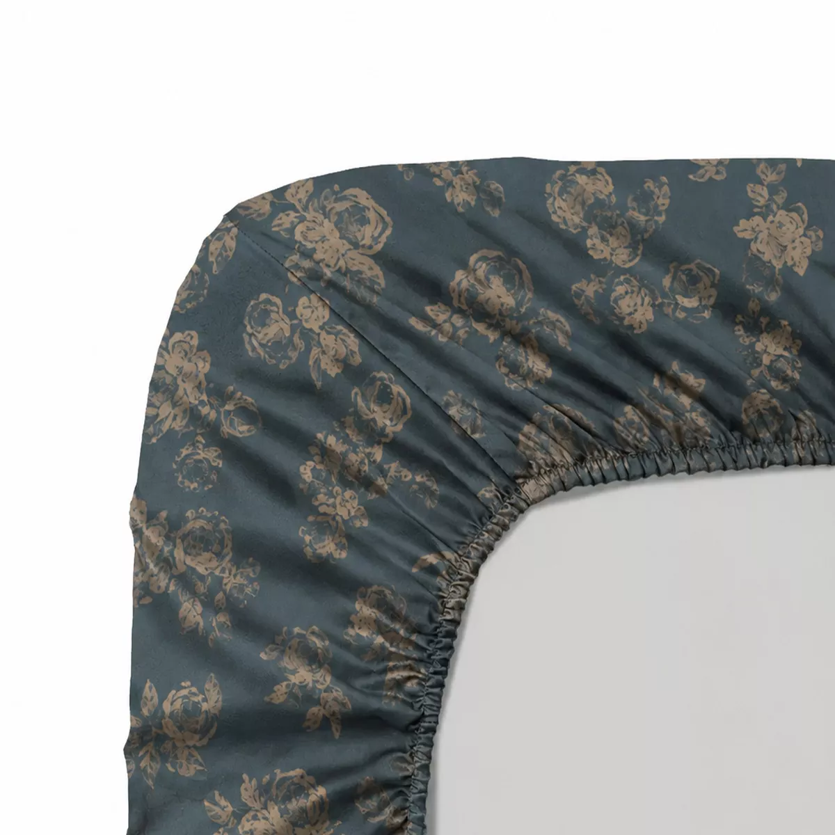 Drap housse b35 cotton sateen 115 gsm printed green orange Roses d'automne vert anglais
