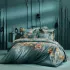 Duvet cover cotton sateen 115 gsm printed green orange Roses d'automne vert anglais