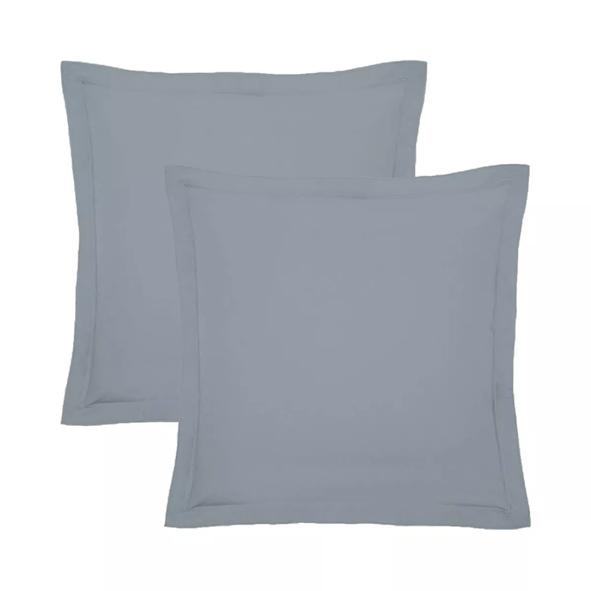 2 pillowcases cotton percale plain blue grey Giulia givre