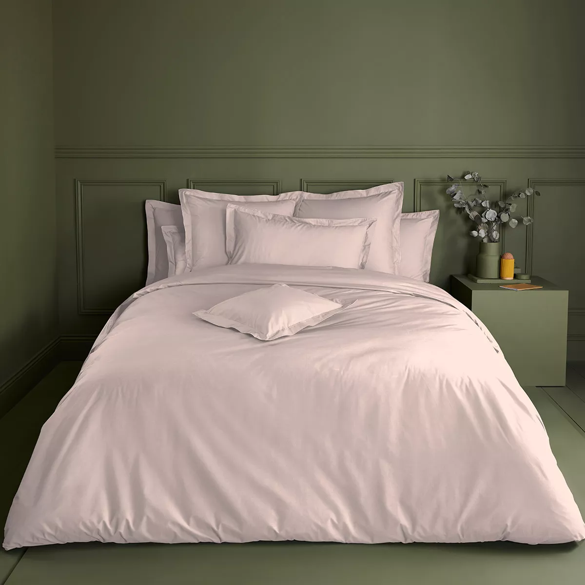 Duvet cover cotton percale plain pink Giulia petale