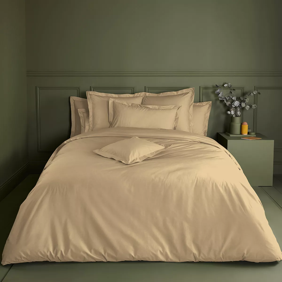 Duvet cover cotton percale plain beige Giulia stone