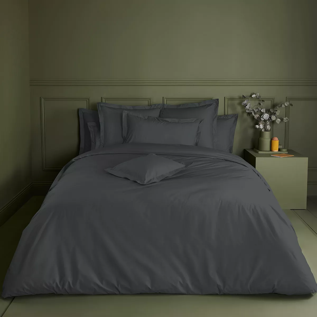 Duvet cover cotton percale plain anthracite Giulia titane