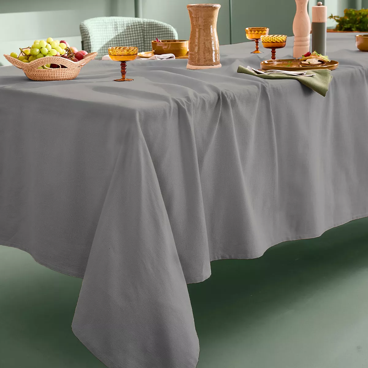 Custom made tablecloth 100% cotton 155 gsm jacquard pattern grey anthracite Bastide gris