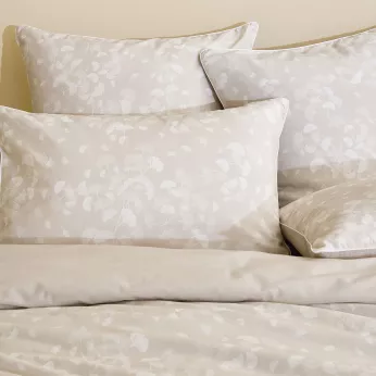 Pillowcase 100% cotton prewashed printed beige Souffle de ginkos naturel