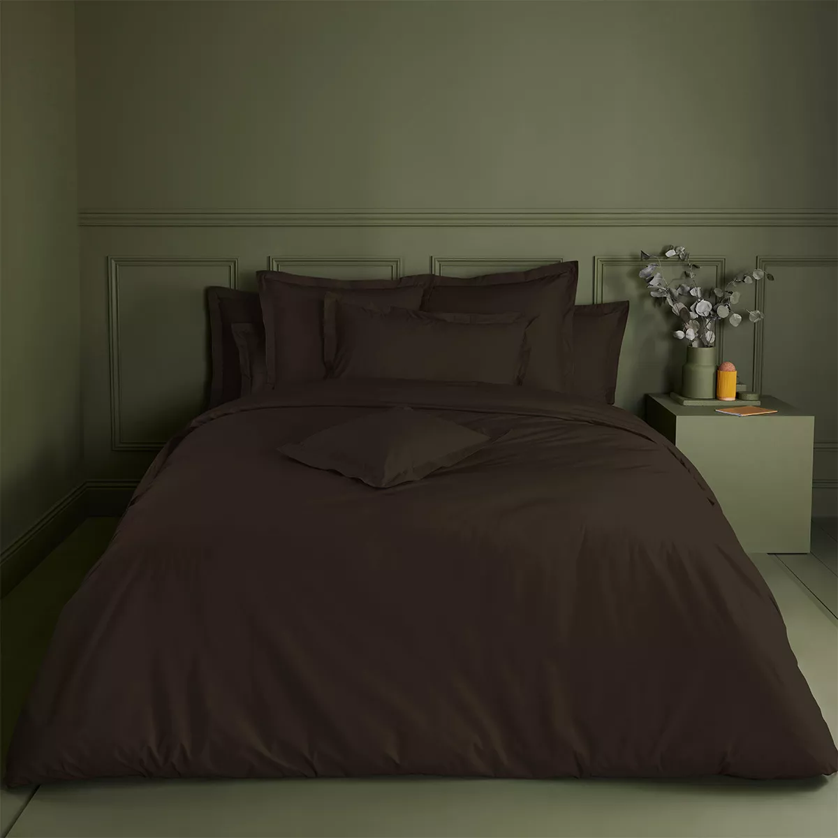 Duvet cover cotton percale plain chocolat Giulia chocolat