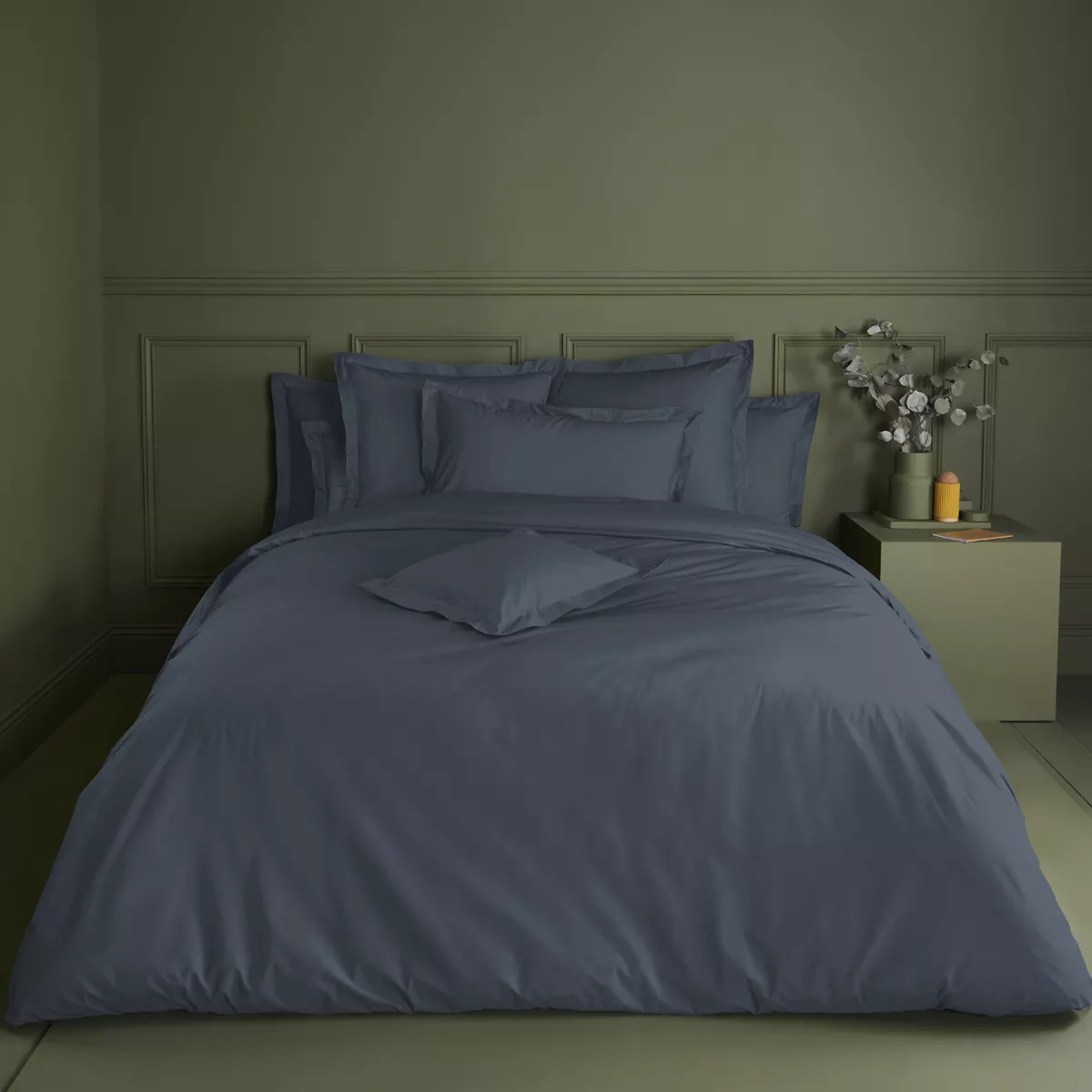 Duvet cover cotton percale plain blue La percale francaise bleu