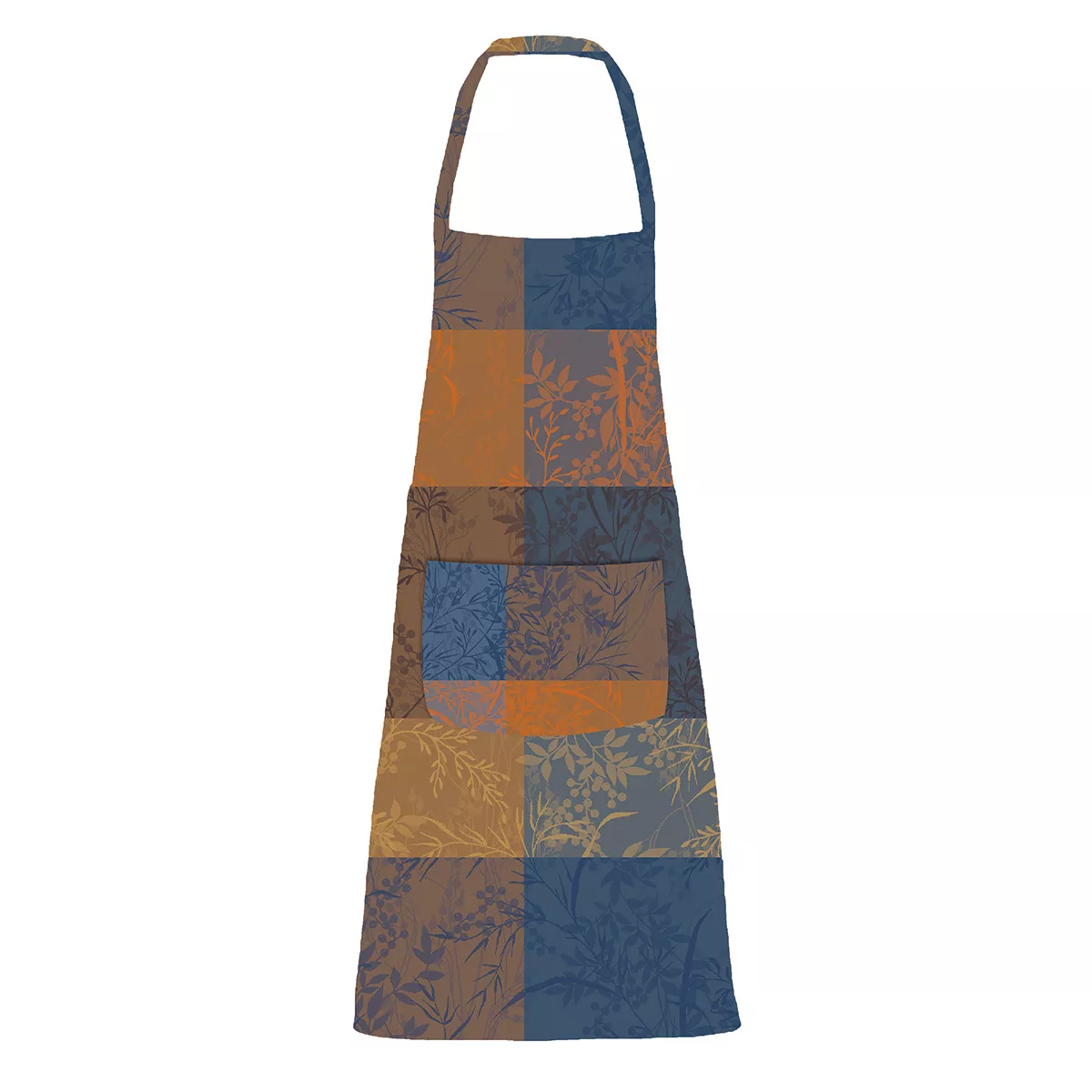 Apron 100% cotton coated 220 gsm jacquard pattern blue brown Mille branchages crepuscule