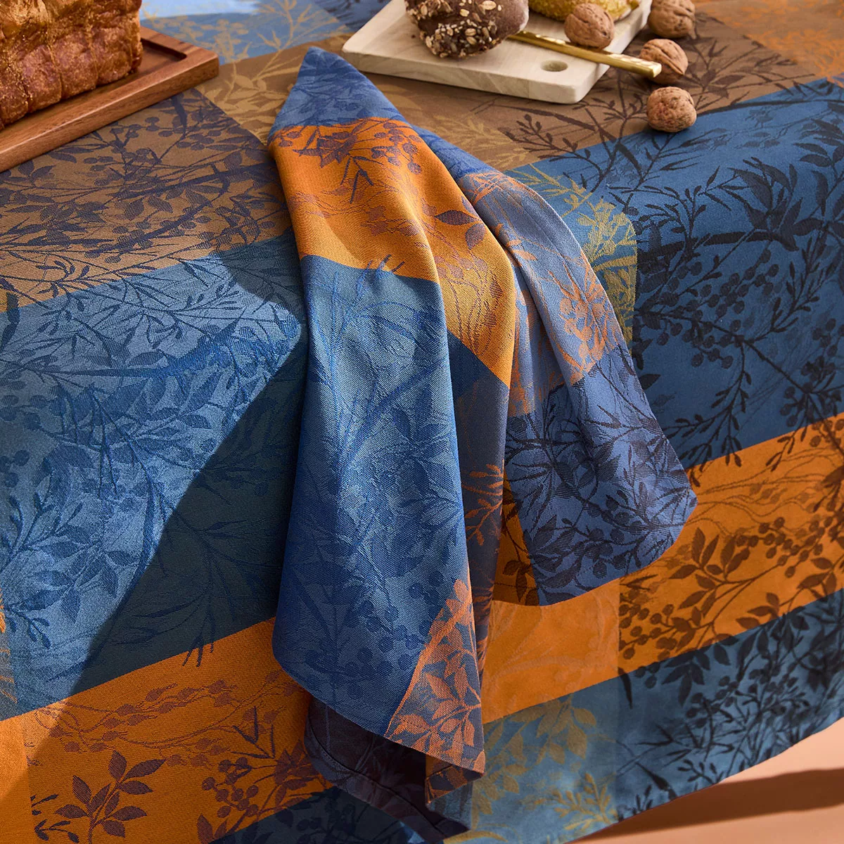 Napkin 100% cotton 220 gsm jacquard pattern blue brown Mille branchages crepuscule