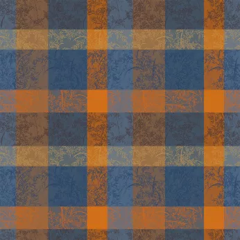 Custom made tablecloth 100% cotton coated 220 gsm jacquard pattern blue brown Mille branchages crepuscule