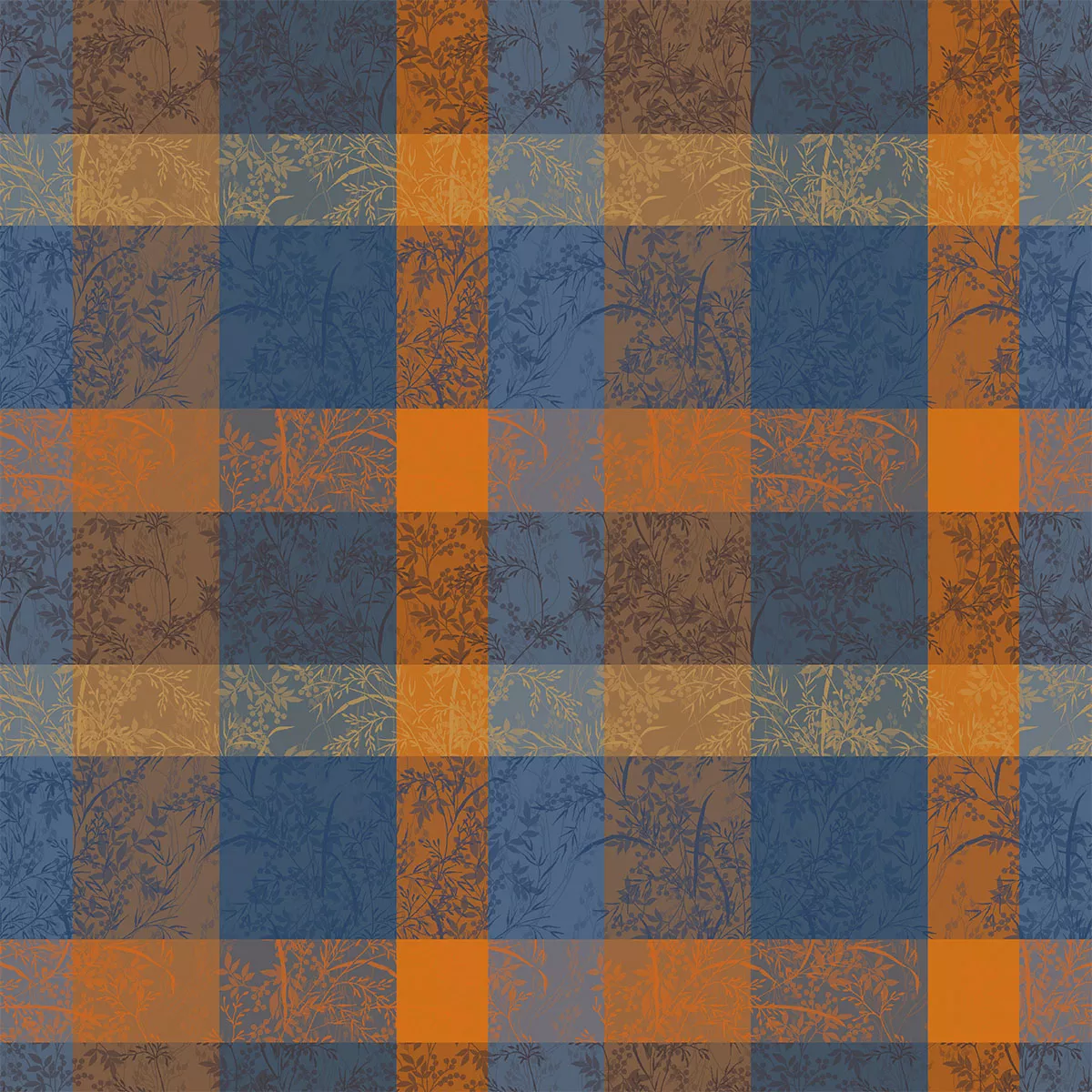 Custom made tablecloth 100% cotton coated 220 gsm jacquard pattern blue brown Mille branchages crepuscule