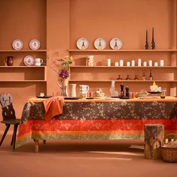 Tablecloth 100% cotton 220 gsm jacquard pattern orange brown Mille lierres automne