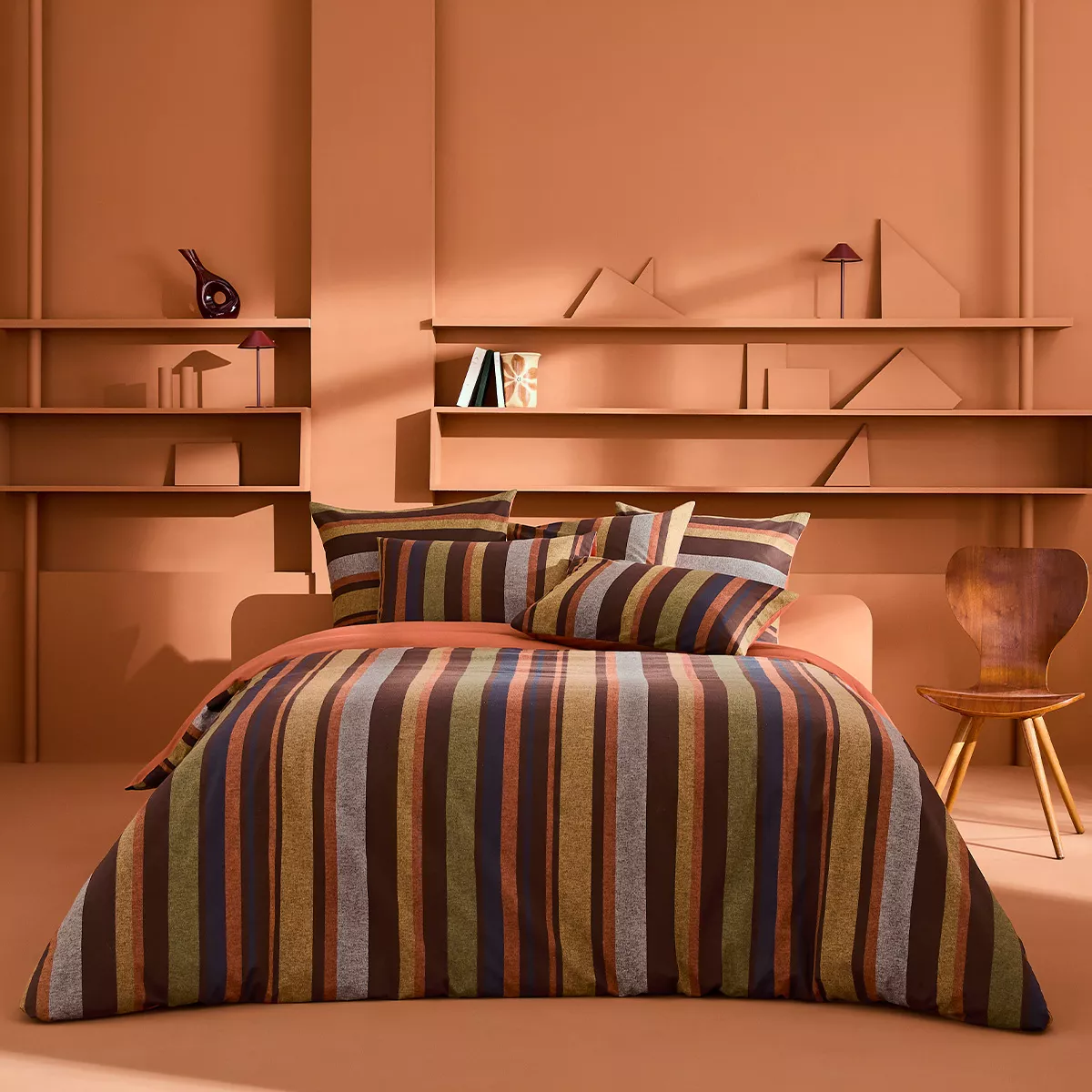 Bed set 100% cotton 200 gsm stripes orange brown Wilson brown