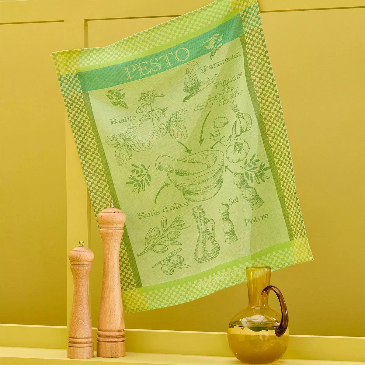 Kitchen towel 100% cotton jacquard pattern teal green Pesto verde