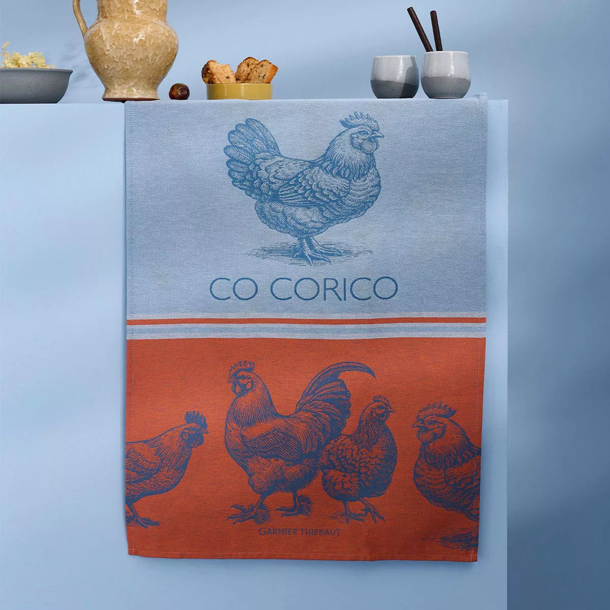 Kitchen towel 100% cotton jacquard pattern blue orange Co corico tango