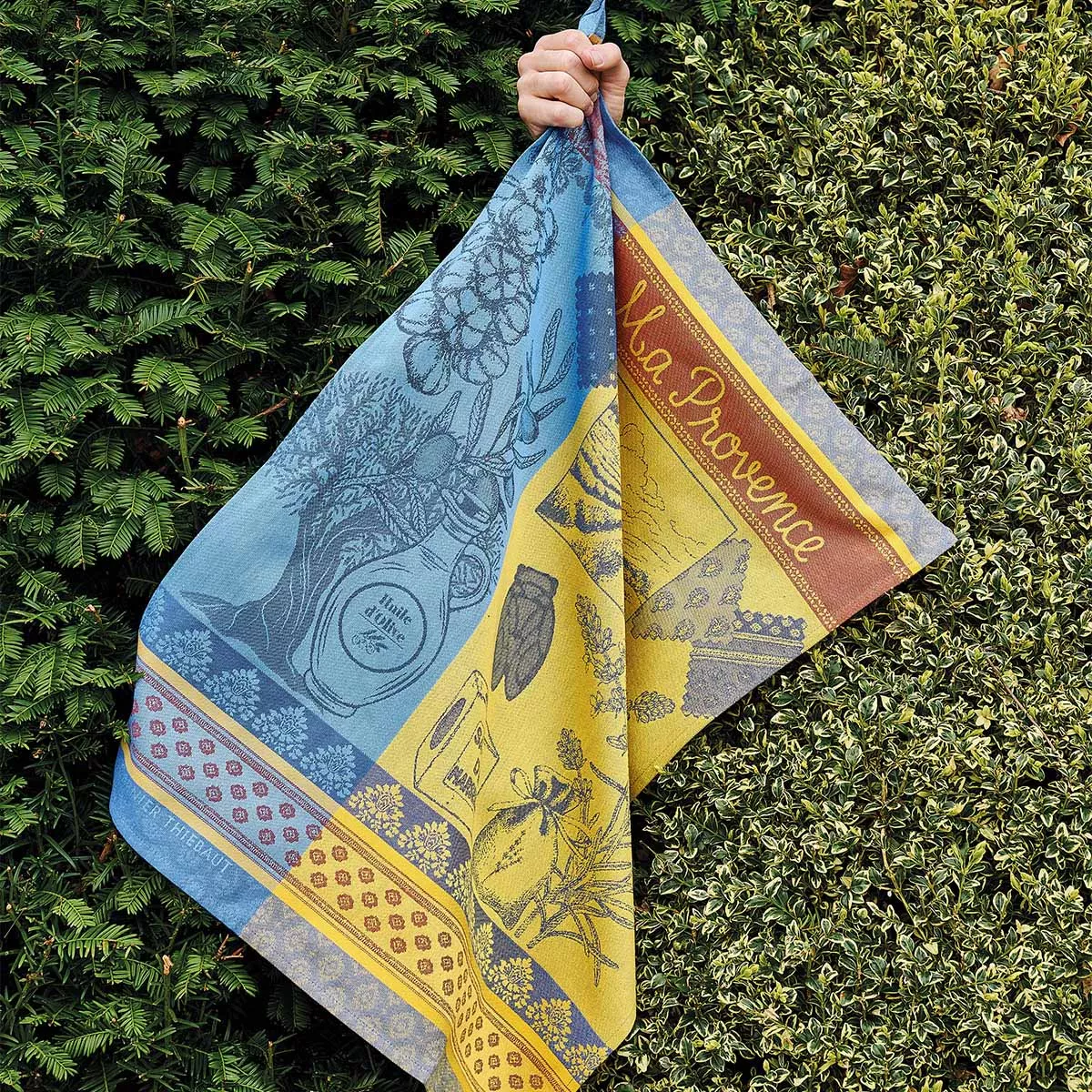 Kitchen towel 100% cotton jacquard pattern blue yellow Ma provence curry