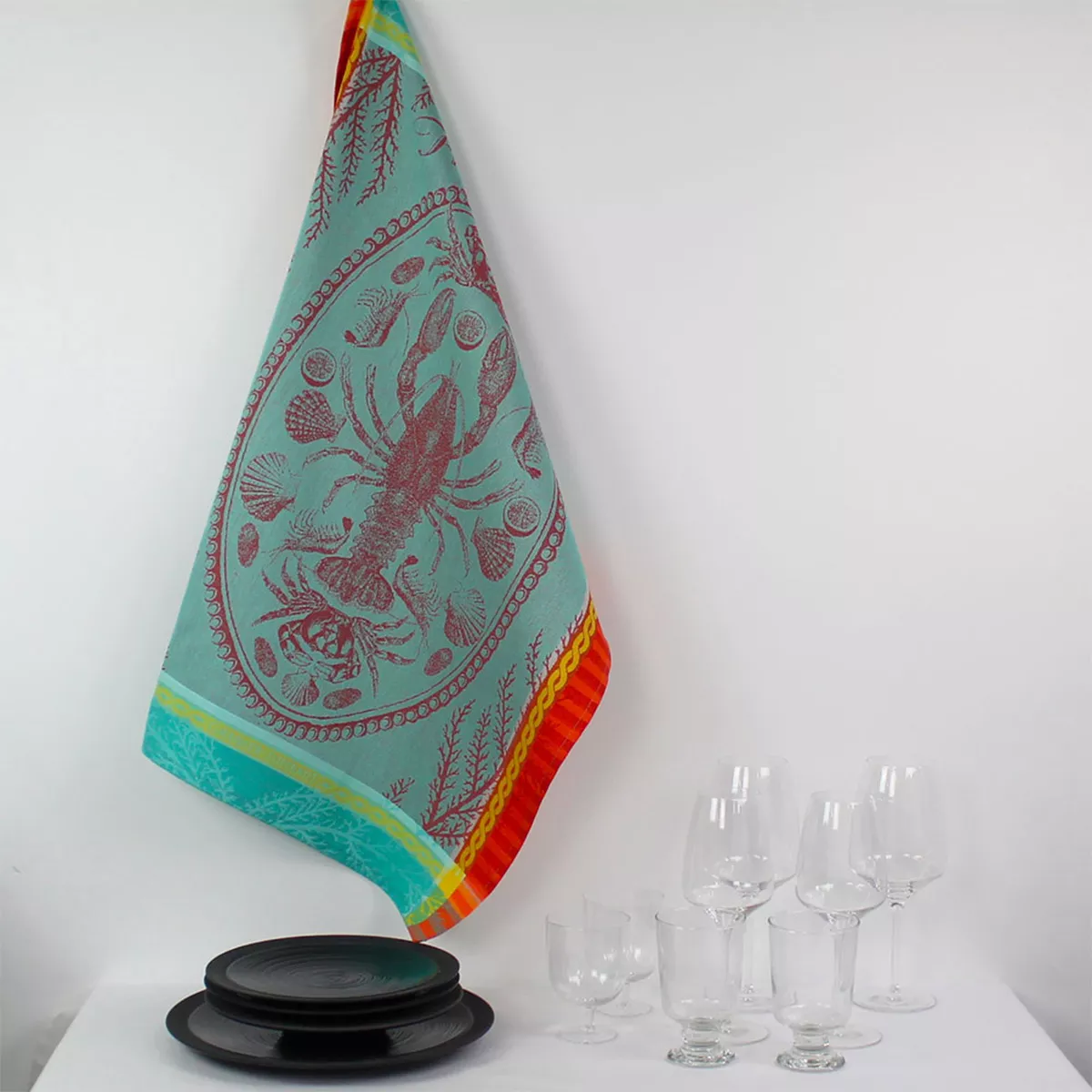 Kitchen towel 100% cotton jacquard pattern multicolor Maree basse lagon