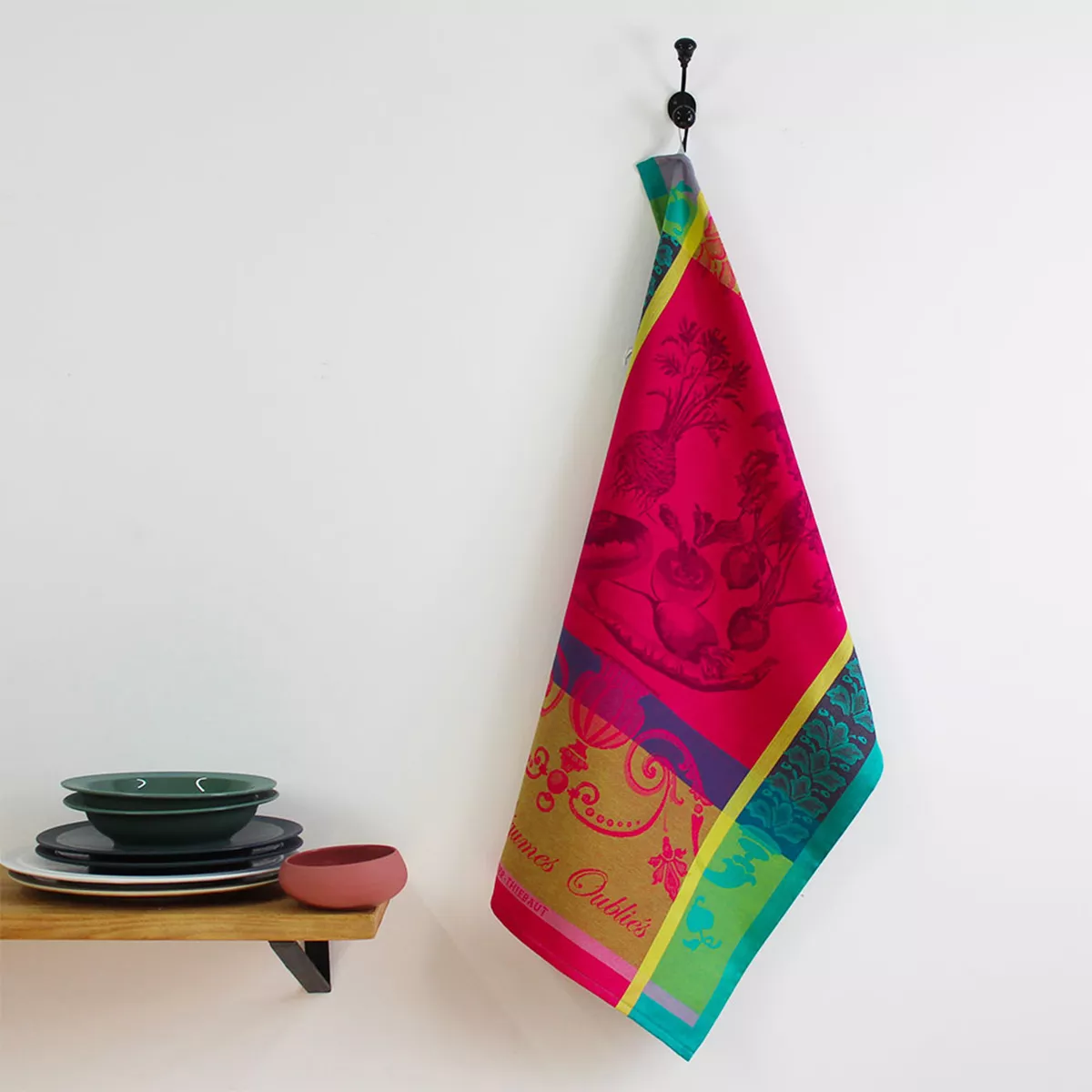 Kitchen towel 100% cotton jacquard pattern pink Legumes oublies fuchsia