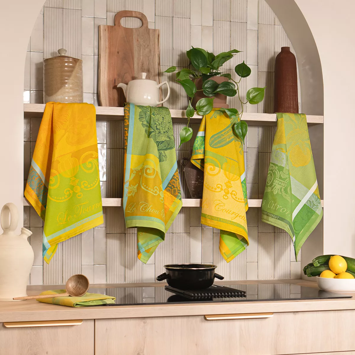 Kitchen towel 100% cotton jacquard pattern yellow Le tournesol soleil