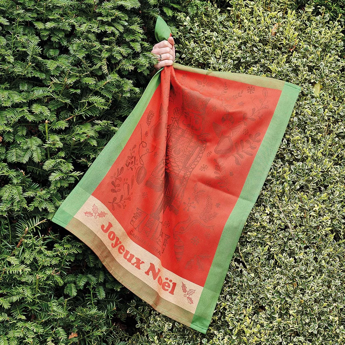 Kitchen towel 100% cotton jacquard pattern green red Casse noisette noel rouge