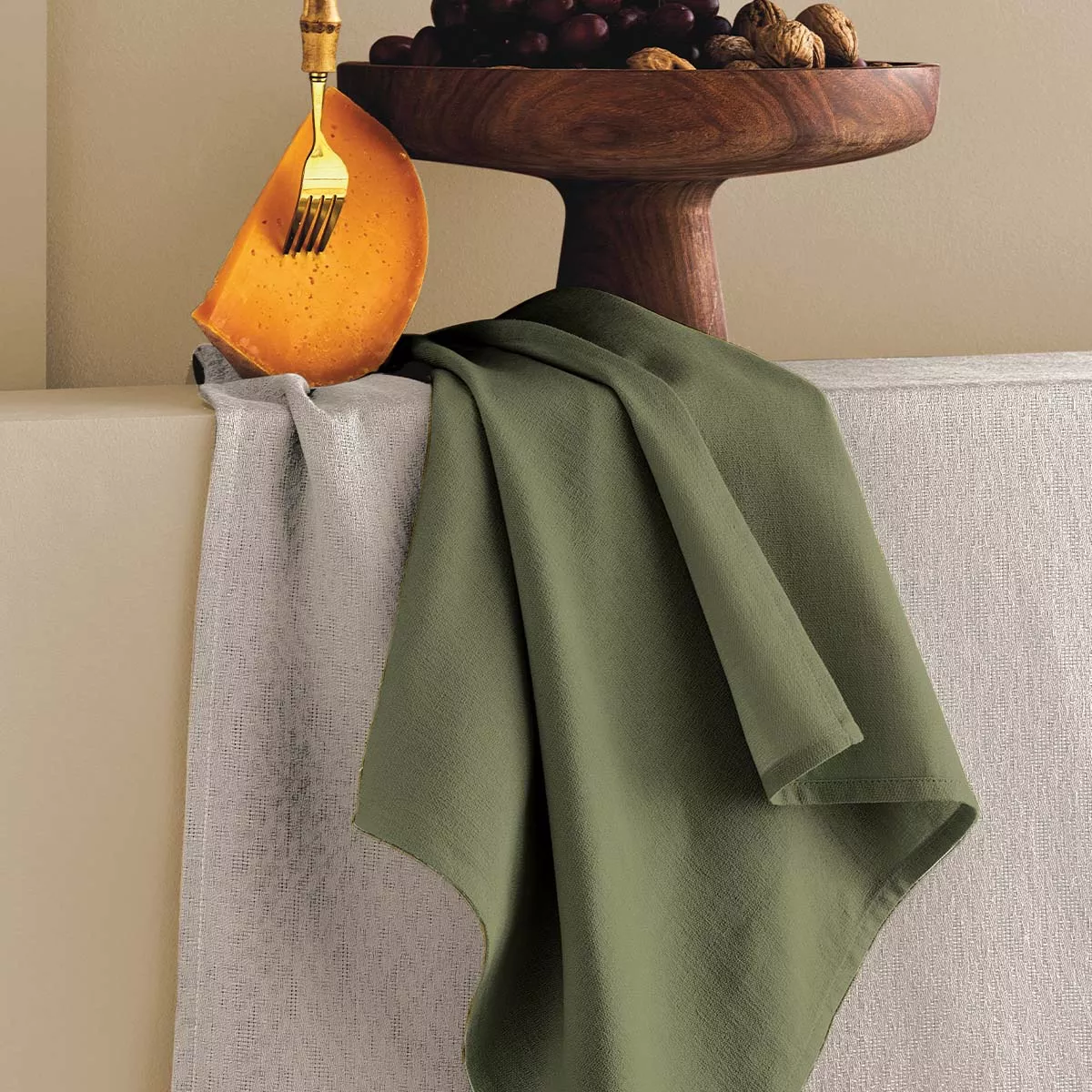 Napkin 100% cotton jacquard pattern green Bastide kaki