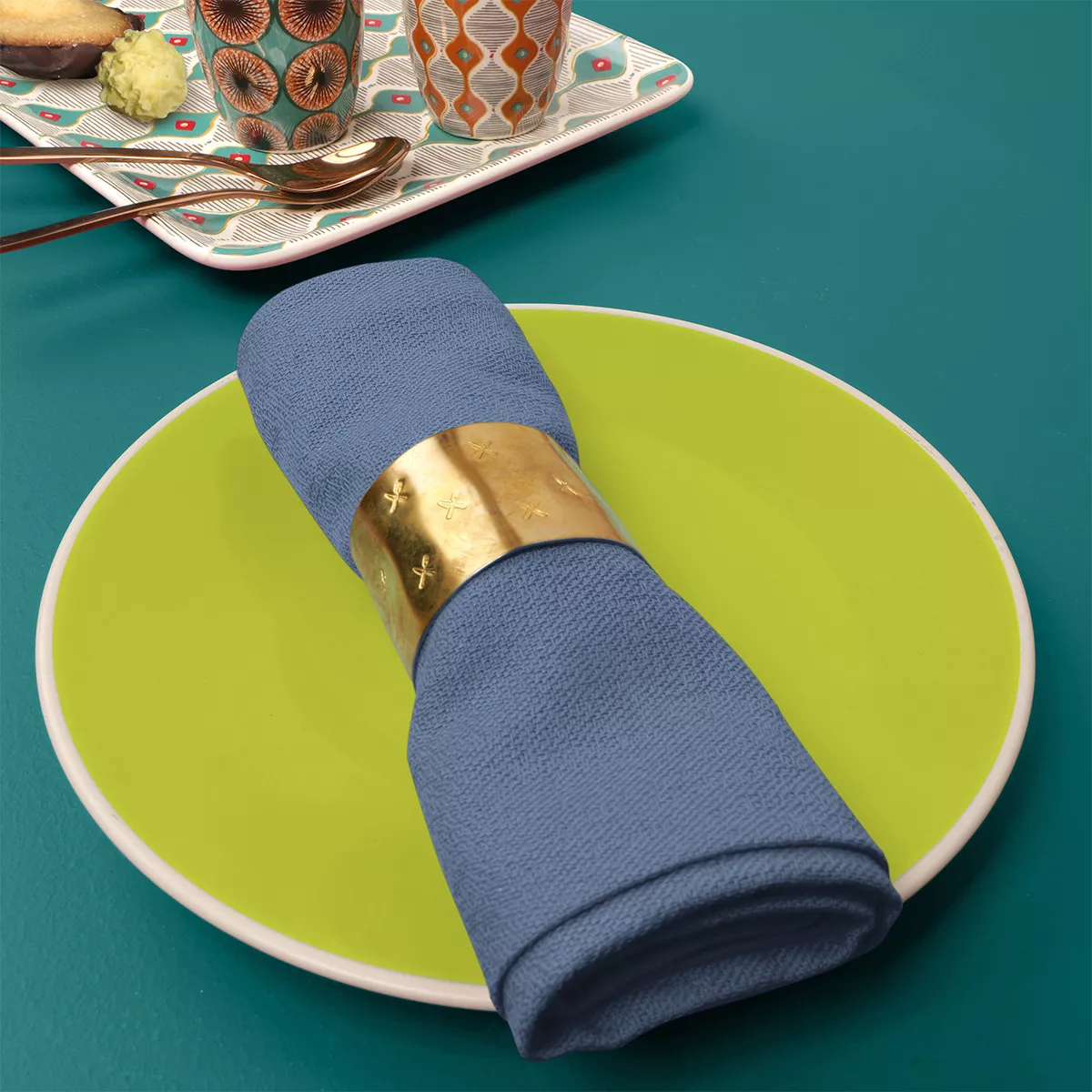 Napkin 100% cotton jacquard pattern blue Bastide bleuet