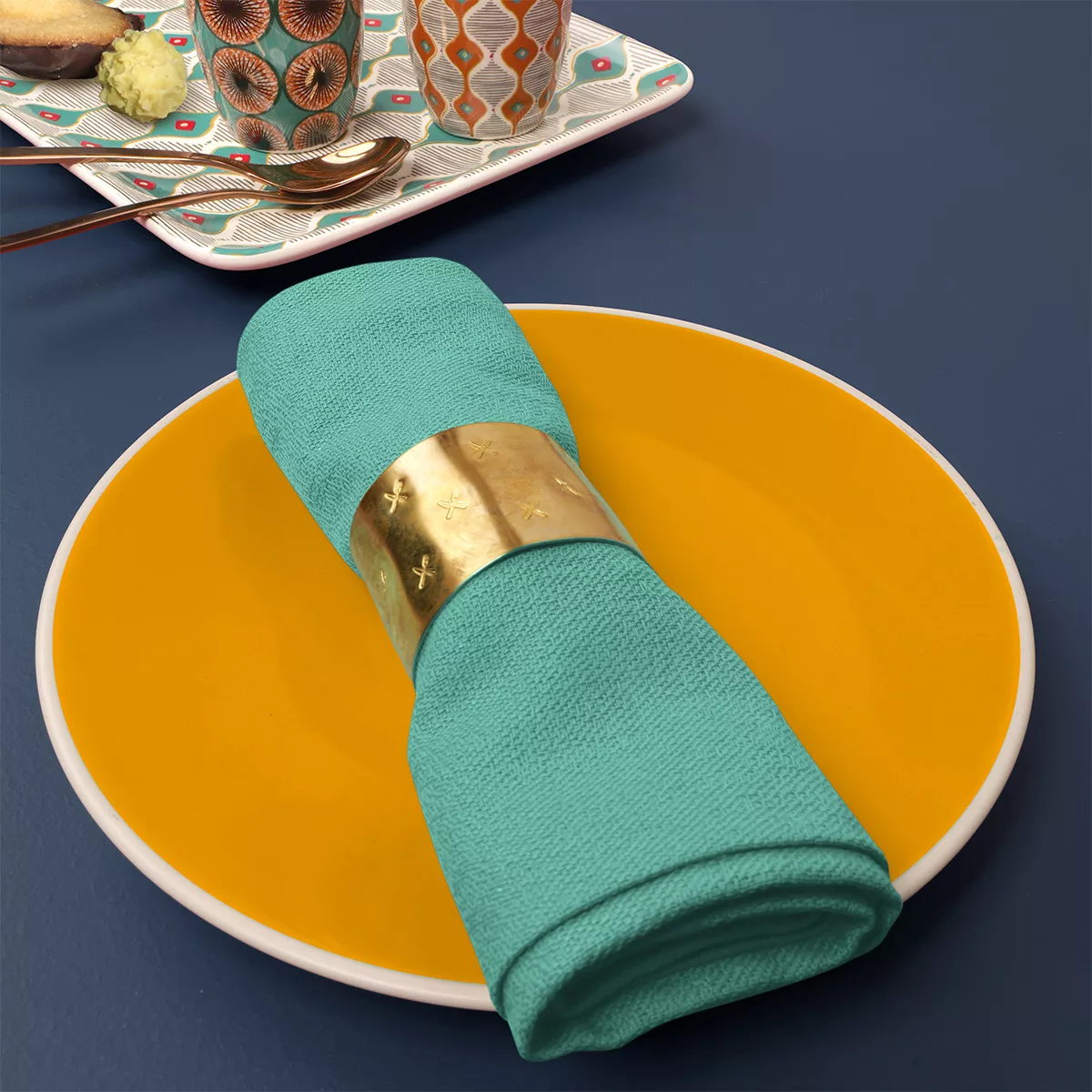 Napkin 100% cotton jacquard pattern teal Bastide turquoise