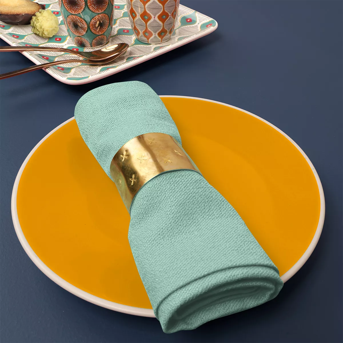 Napkin 100% cotton jacquard pattern blue Bastide azur