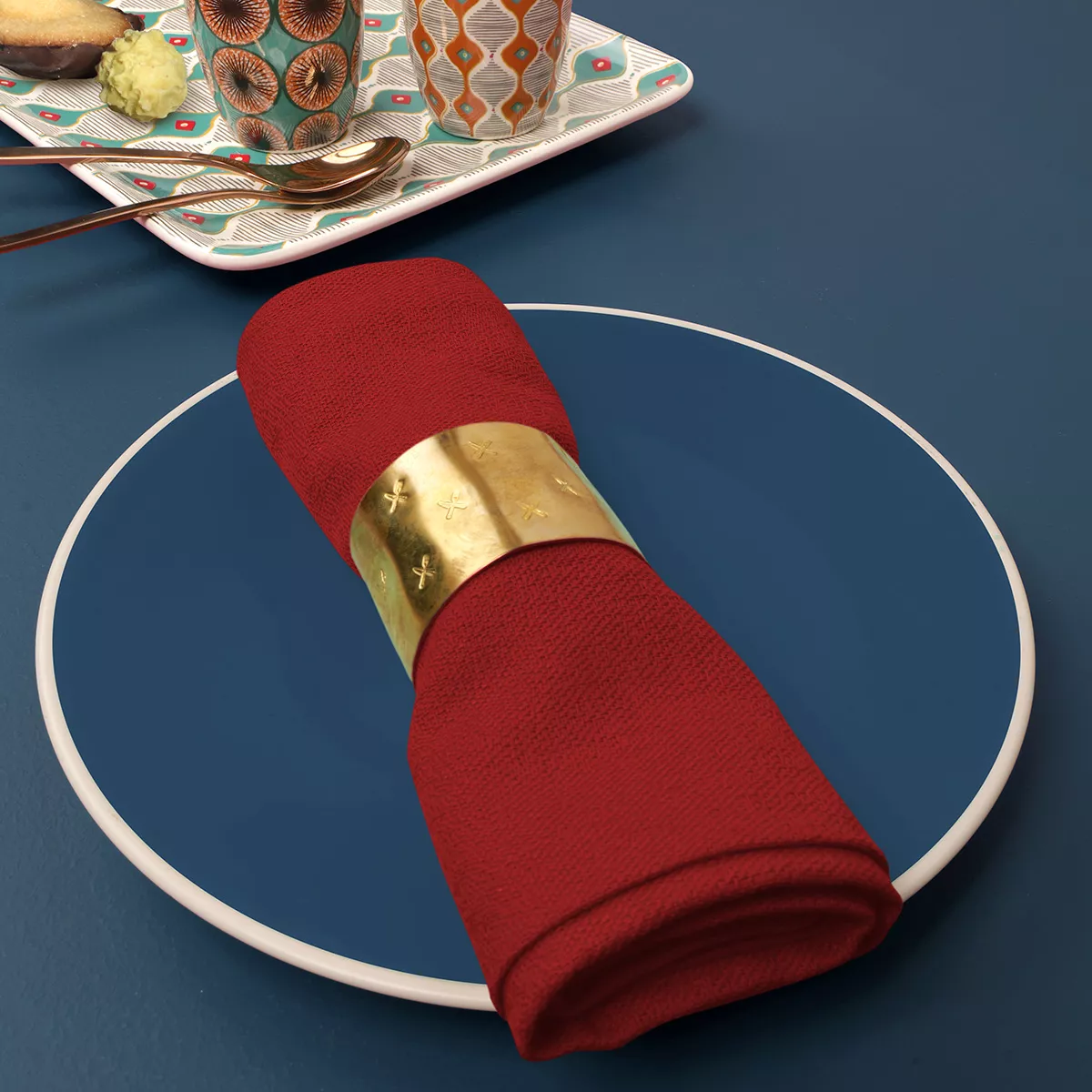 Napkin 100% cotton jacquard pattern red Bastide scarlet