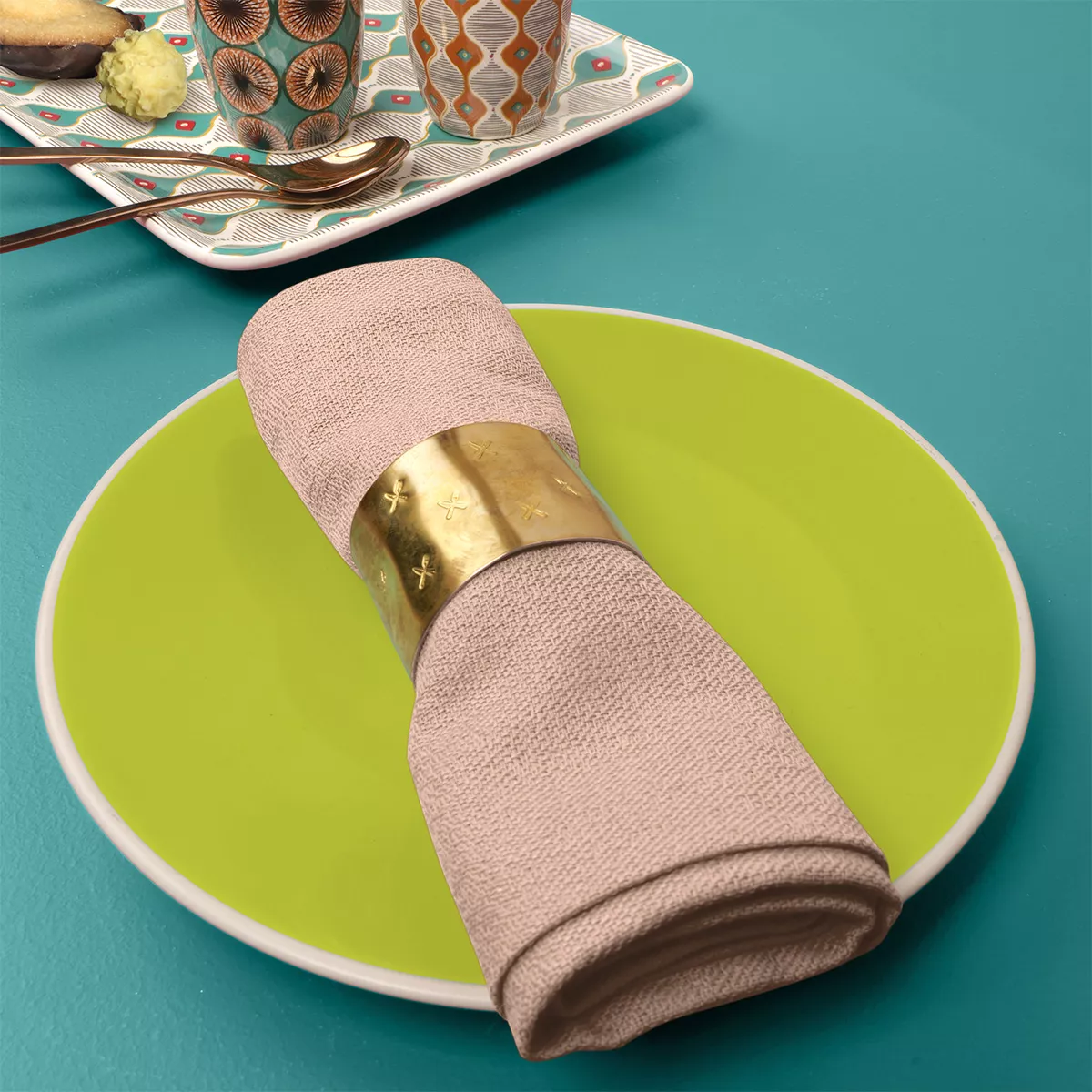 Napkin 100% cotton jacquard pattern pink orange Bastide papaye