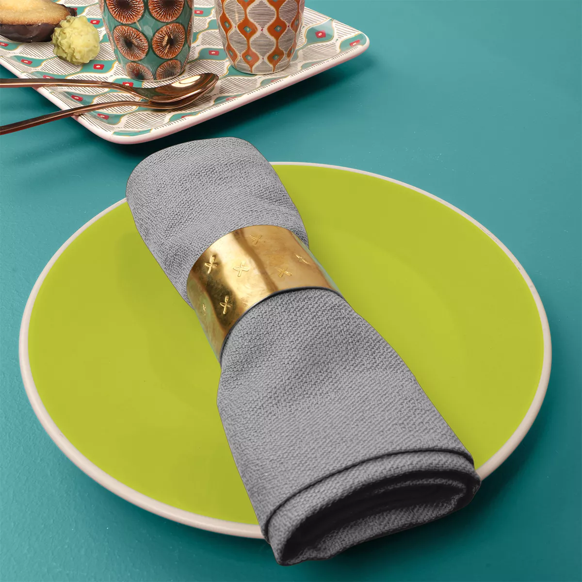 Napkin 100% cotton jacquard pattern grey anthracite Bastide gris