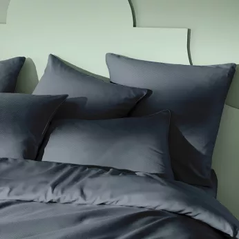 Pillowcase cotton sateen jacquard pattern blue Vibrato bleu nuit