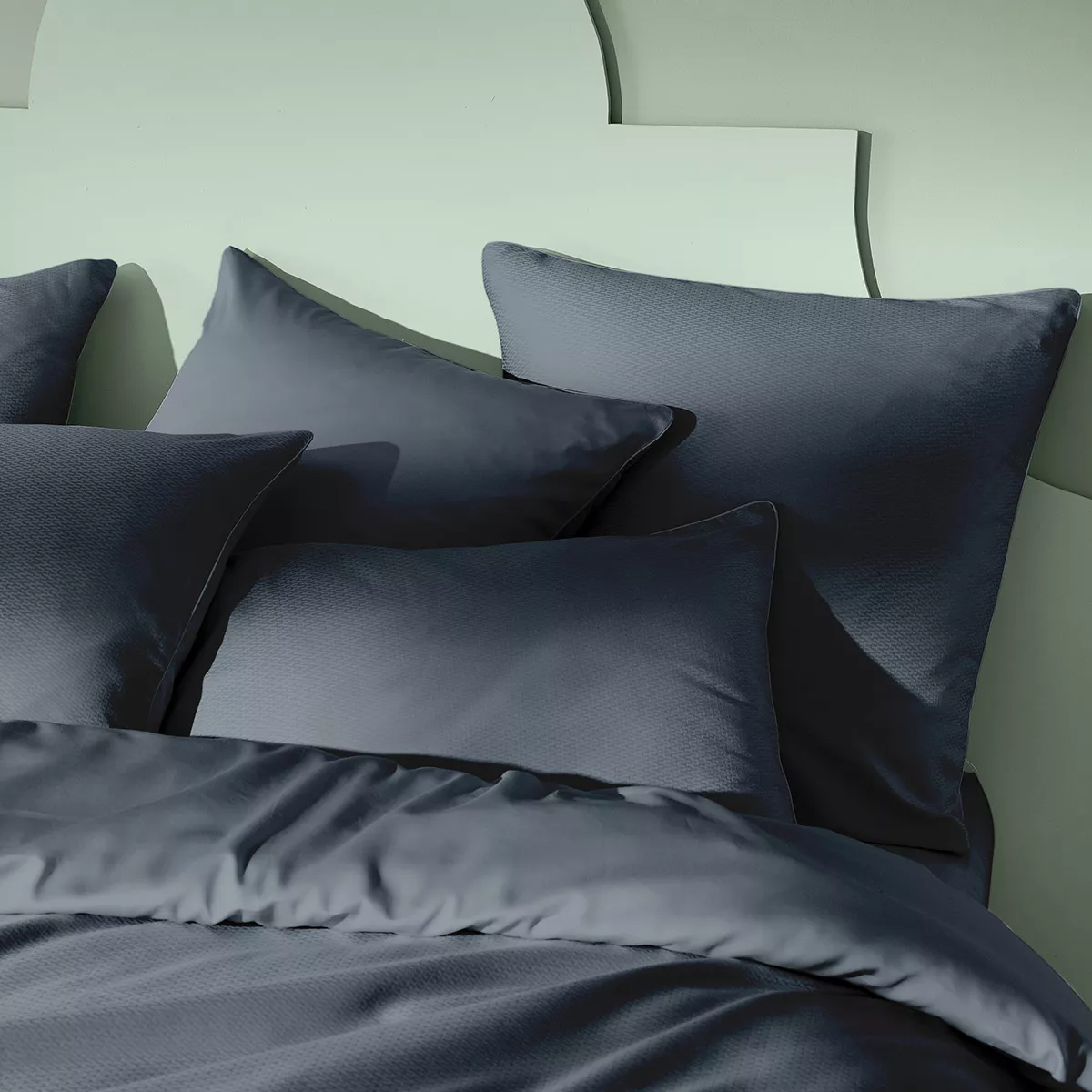Pillowcase cotton sateen jacquard pattern blue Vibrato bleu nuit