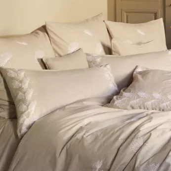 Pillowcase 100% cotton prewashed tissé teint brodé beige Brise d'ete naturel