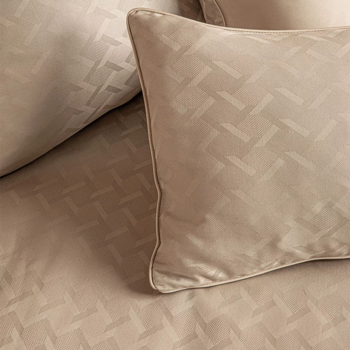 2 pillowcases cotton sateen jacquard pattern beige Adagio lin
