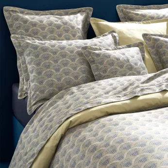 Pillowcase cotton sateen printed beige Eventails argile