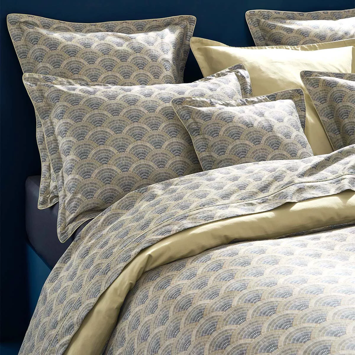 Pillowcase cotton sateen printed beige Eventails argile