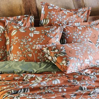 Pillowcase cotton sateen printed orange Fleurs d'oranger rouille