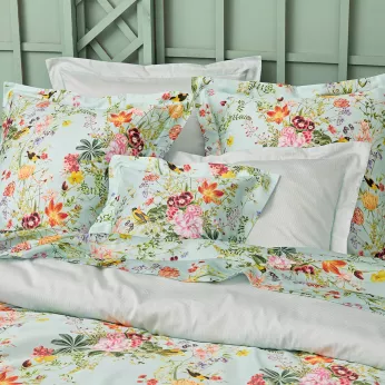 Pillowcase cotton sateen printed multicolor Primavera vert d'eau