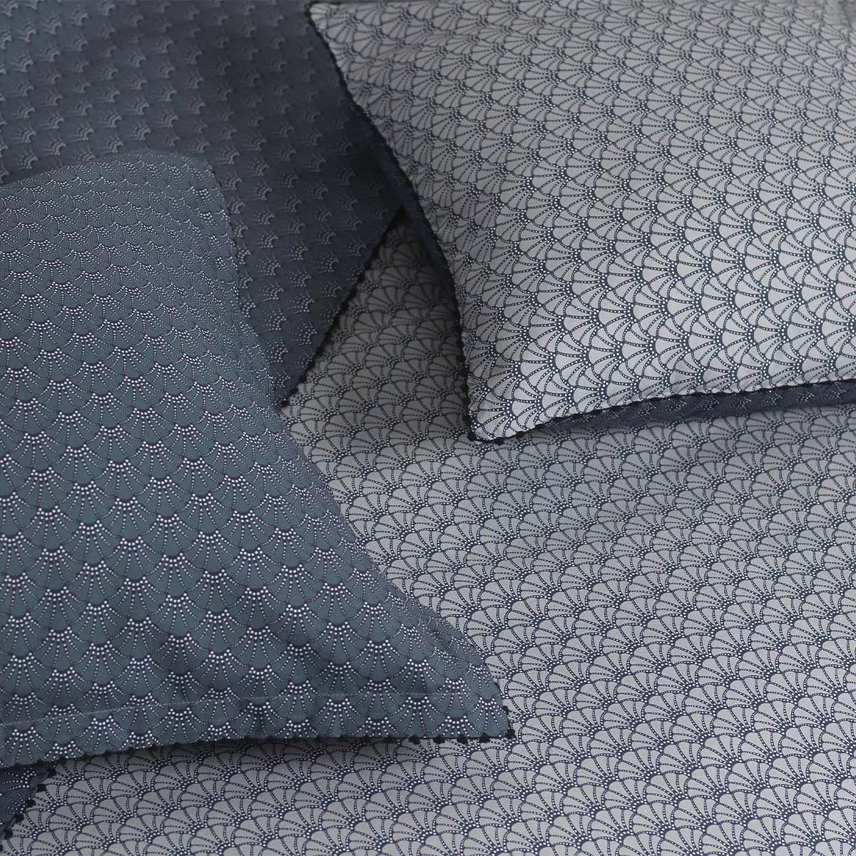 Pillowcase cotton percale printed blue grey Osaka givre