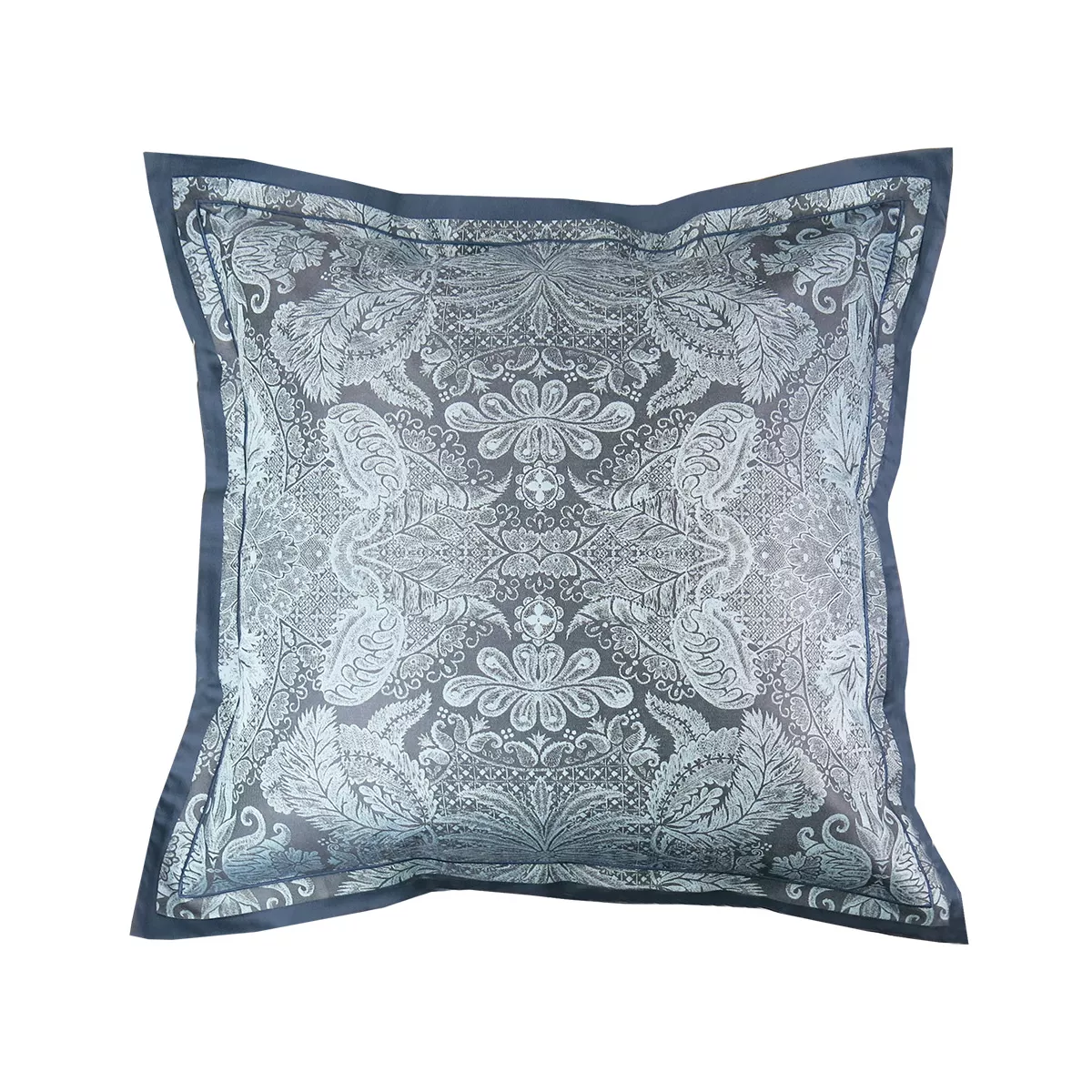 Pillowcase cotton sateen jacquard pattern blue Isaphire diamant noir
